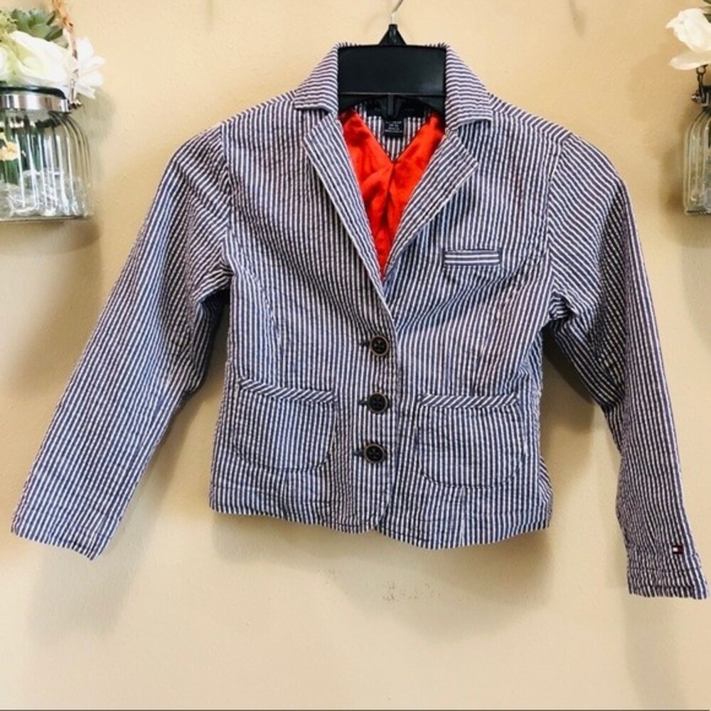 Tommy Hilfiger Girls' Striped Jacket/Blazer in Size XS (4-5) Cotton/Linen Blend